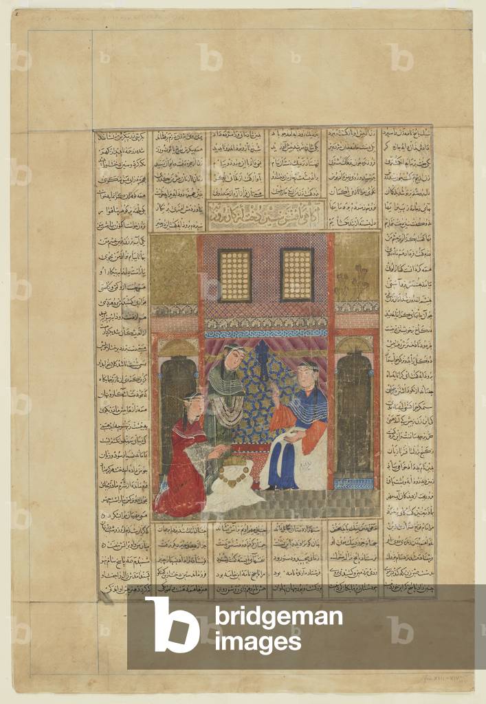 Sindukht learns of Rudaba’s actions from a Shahnama (Book of kings), 1330-40 (ink, opaque watercolor and gold on paperr)