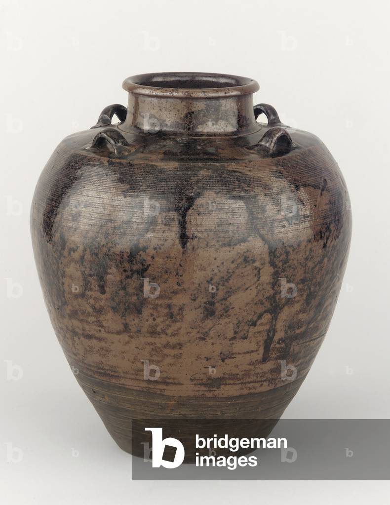 Vaso portaoggetti con quattro anse su spalla quadrata, Toki o Mizunami, prefettura di Gifu, periodo Edo (ceram