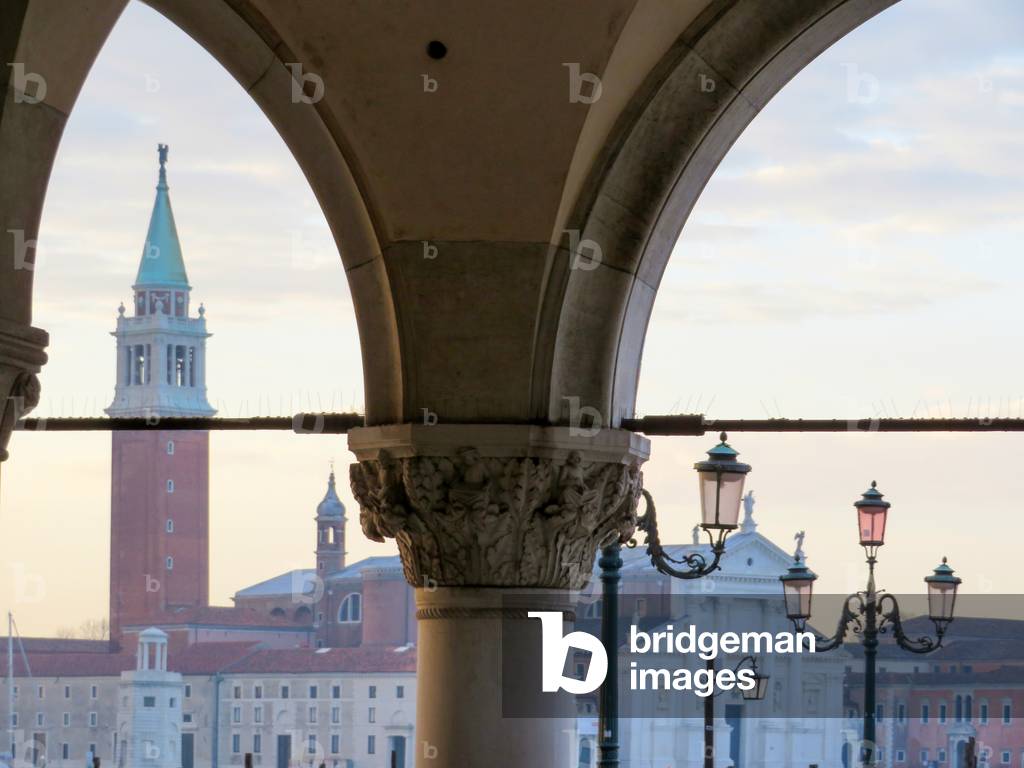 View through the arches of the ducal palace to San Giorgio Maggiore,Venice, Italy (photo)