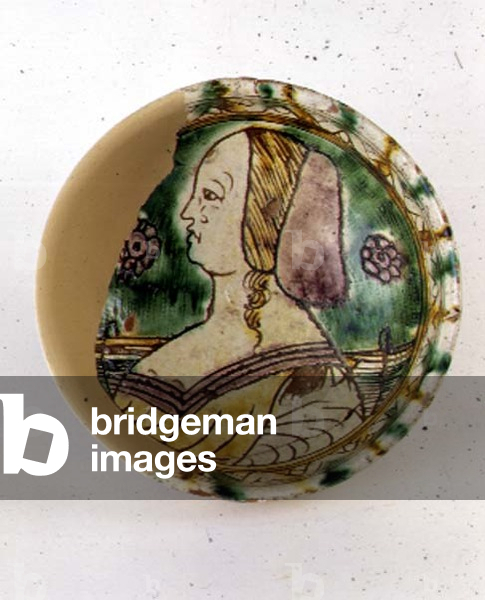 Ceramic plate, decorated with a profile portrait of a woman, Venetian, 15th-17th century (pair with 60841)