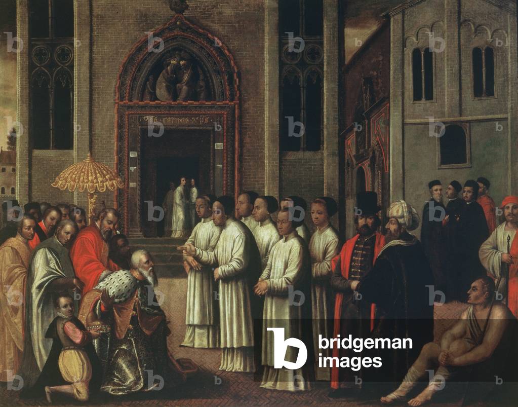 The Doge Ziani Meets Pope Alexander III (1105-81) at the Carita in 1172 (oil on canvas)