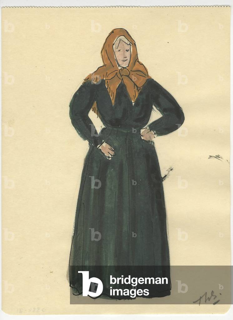 Costume design of a woman for 'Petrushka', 1944 (ink and gouache on paper)