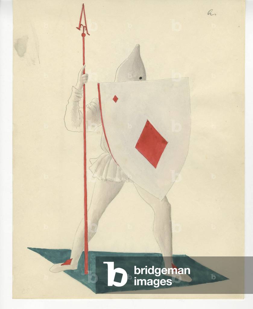 Costume design of an ace of diamonds for 'Jeu de Cartes' (gouache and pencil on paper)
