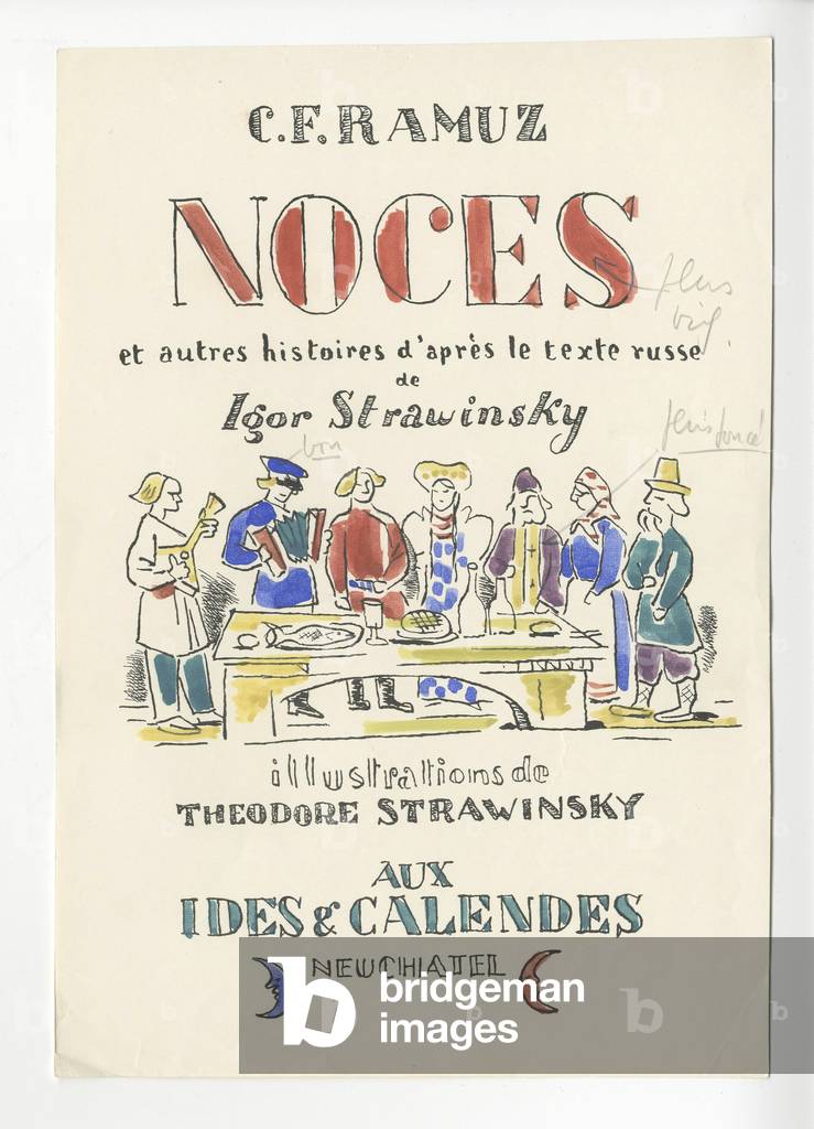Sheet cover print for 'Noces et autres histoires russes', watercoloured photomechanical print, 23,5 x 16 cm, 1943