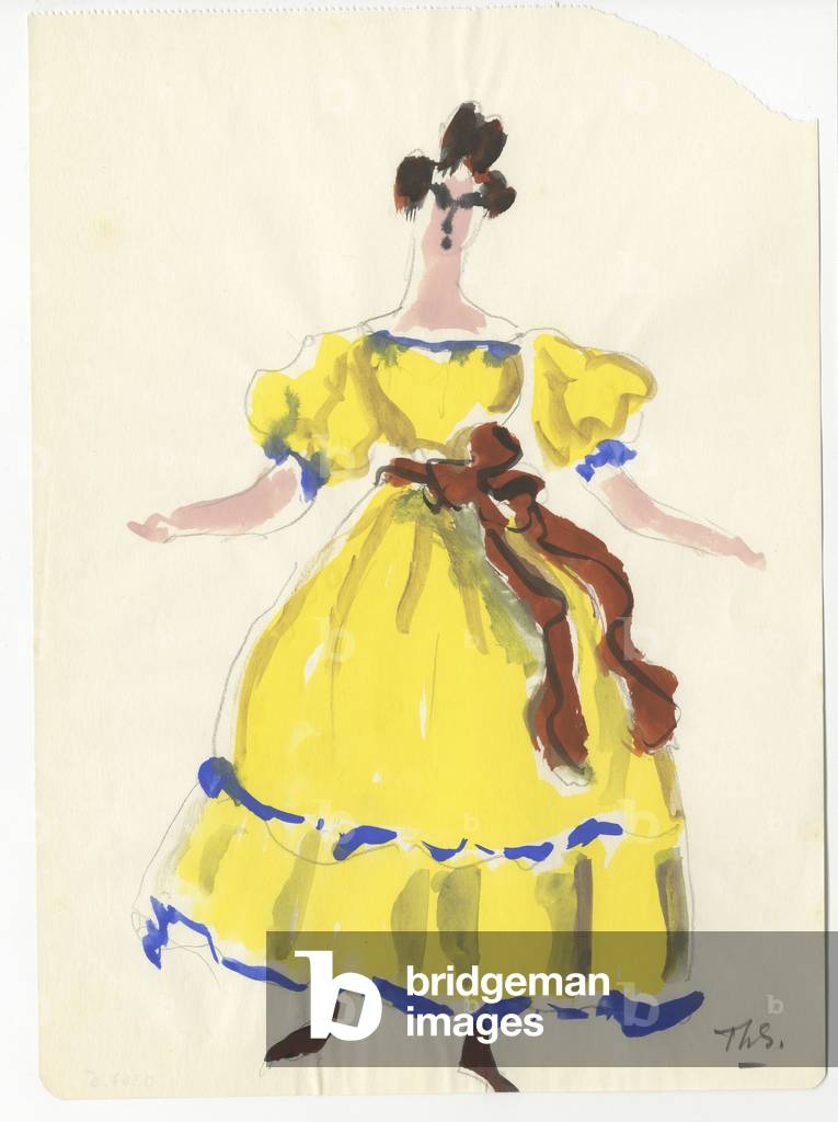 Costume design of Parasha for 'Mavra', 1960 (gouache and pencil on paper)