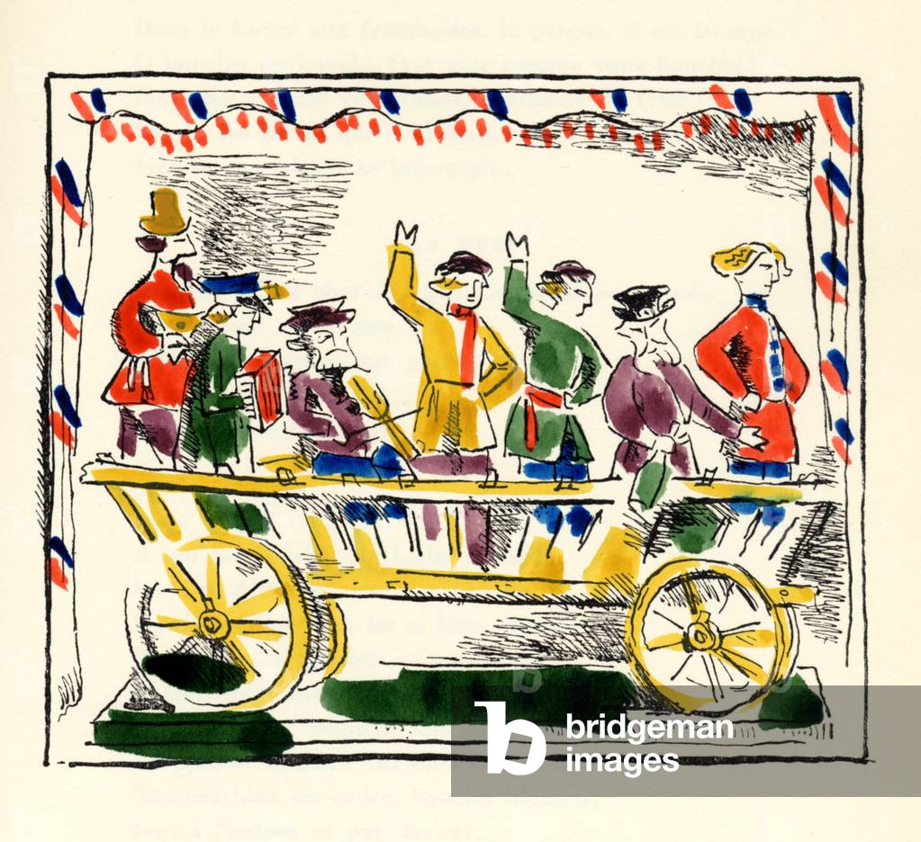 Igor Stravinsky's 'Les Noces' -scene with the villagers celebrating the wedding in the wedding procession with violin and bajan painted by Théodore Strawinsky