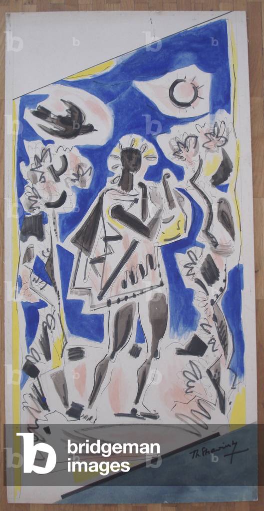 Orpheus, crowned with leaves, playing the lyre, 1963 (acrylic paint on wood)