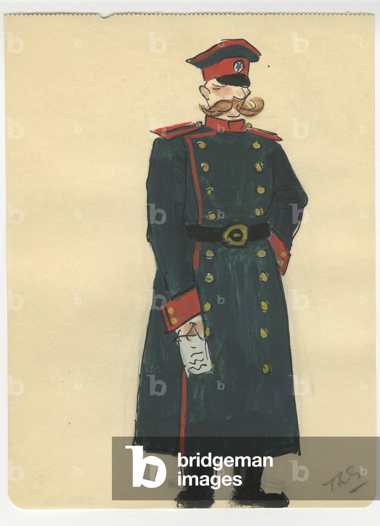 Costume design of a soldier for 'Petrushka', 1944 (ink and gouache on paper)