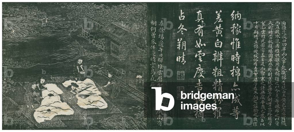 Jian shai (Gathering & Sunning) from, 'Yuti minhua tu', c.1765 (ink rubbing)