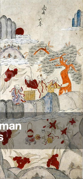 A panel from an eight fold screen depicting famous stories of China (natural pigments on paper)
