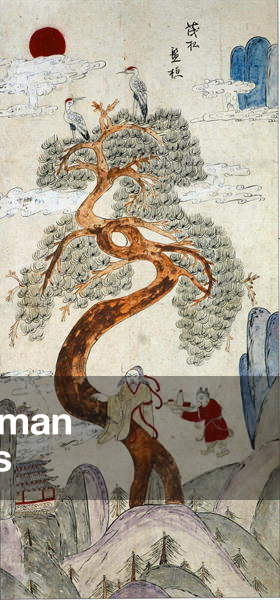 A panel from an eight fold screen depicting famous stories of China (natural pigments on paper)