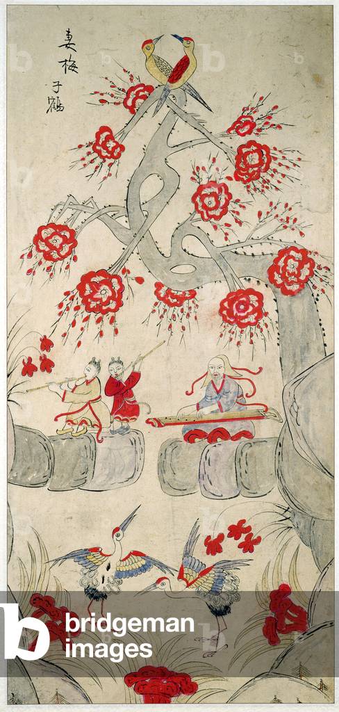 A panel from an eight fold screen depicting famous stories of China (natural pigments on paper)