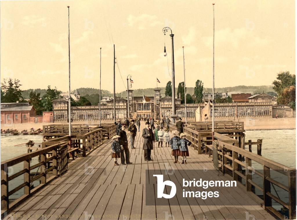 Beach, Zoppot, West Prussia, Germany, c.1900 (colour litho) 
