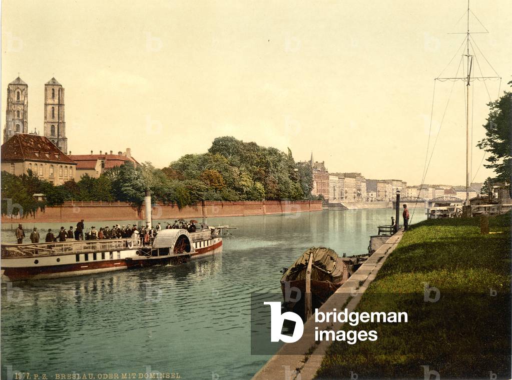 Oder River, with Cathedral Island, Breslau, Silesia, Germany, c.1900 (colour litho)
