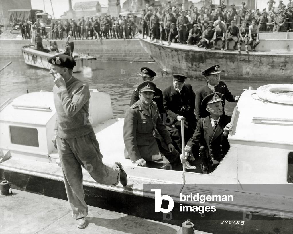 General Montgomery has landed in the port of Courseulles-sur-Mer, accompanied by several officers, Courseulles-sur-Mer, Normandy, France, 12th June 1944 (b/w photo)