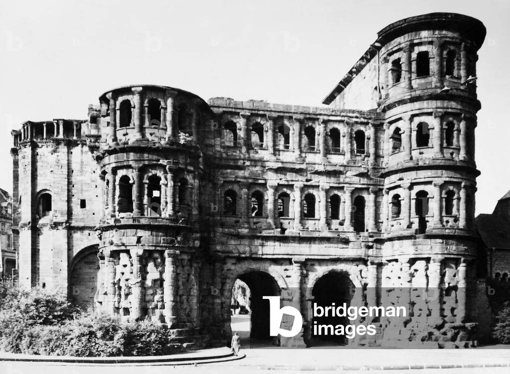 TRIER: PORTA NIGRA The 2nd century A.D. Roman city gate in Trier, Rhineland-Palatinate, Germany, c.1965.