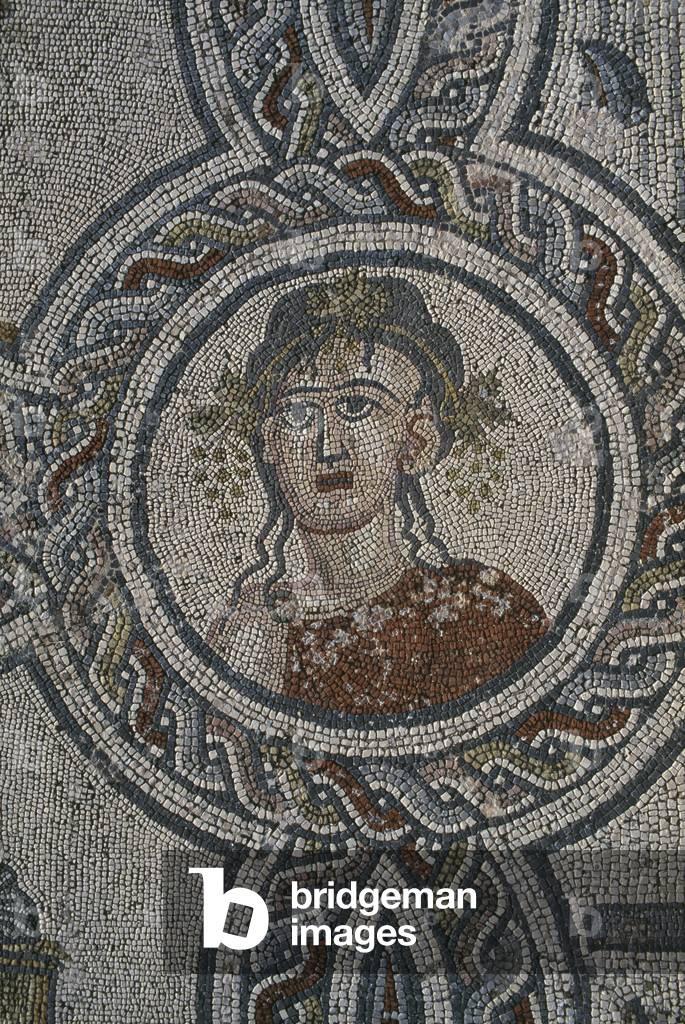 Mosaic of the Four Seasons, House of Dionysos, detail, head (mosaic)