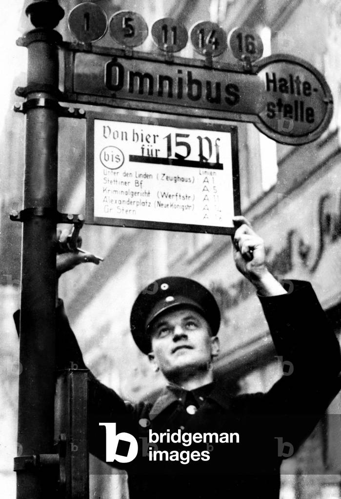 signs display indicating the prices on streetcar stops in Berlin, 1934