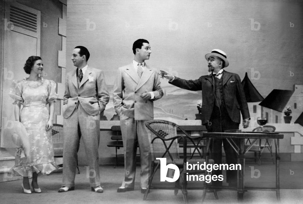 actors Germaine Auger, Jacques Derives, Pierre Brasseur, Andre Rehan in play 