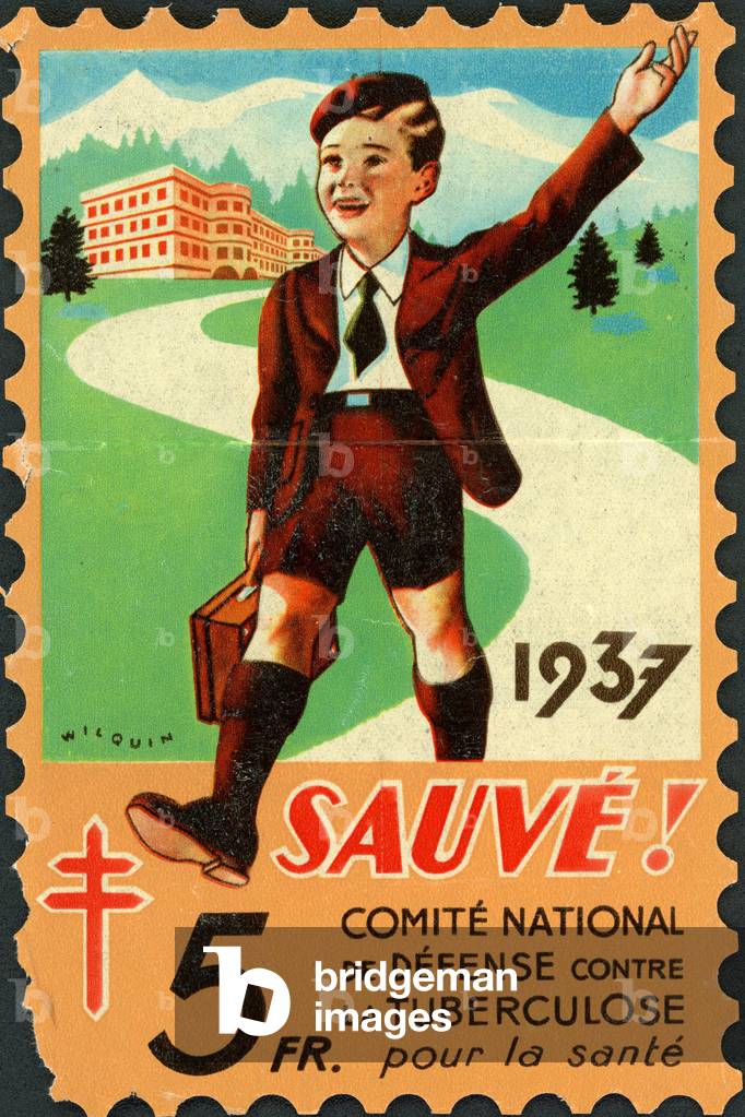 Large format vignette of the National Committee for Defense Against Tuberculosis 1937 Illustration by Wilquin