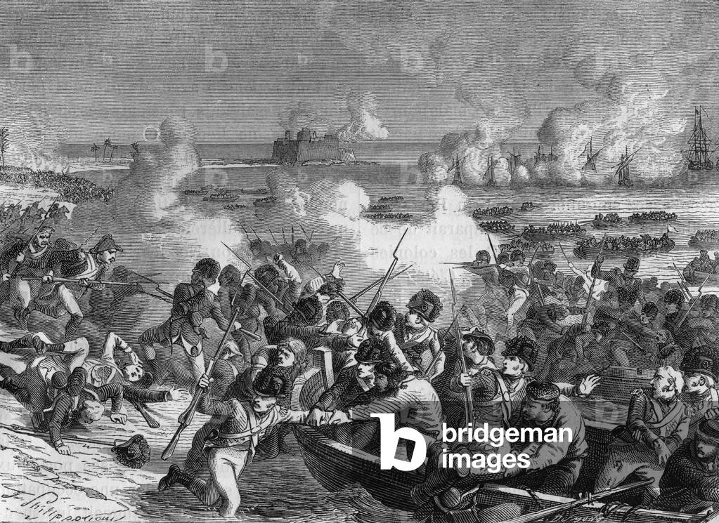Combat on the shore of Aboukir, 19th century (engraving)