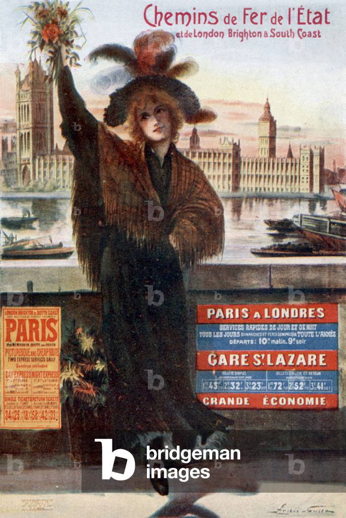 French postcard: advertisement for French railways, c. 1893