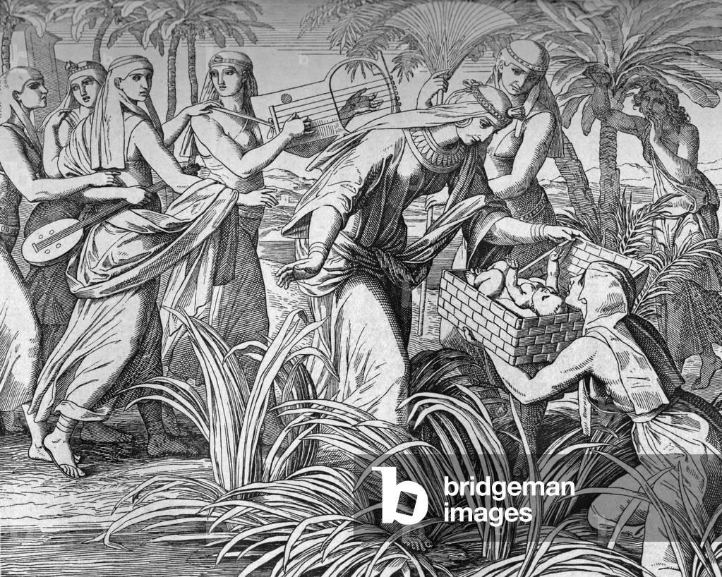 Moses rescued from the waters, 19th century (engraving)