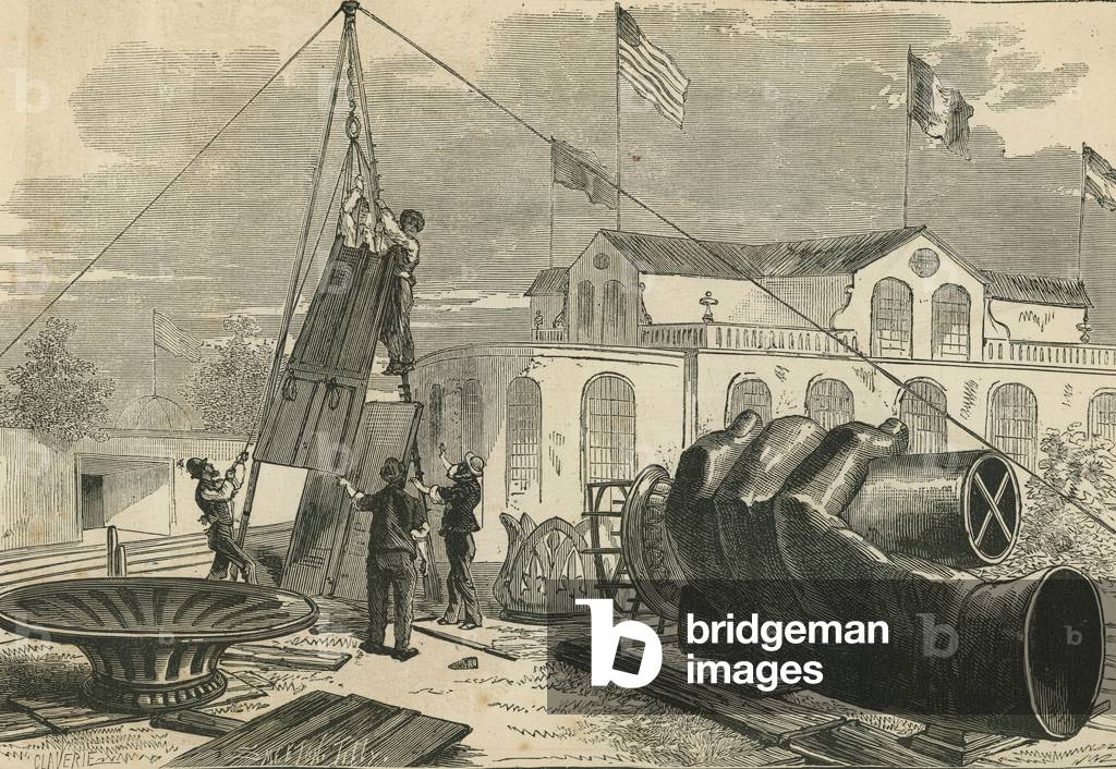 Arrived in Philadelphia of the first parts of the colossal statue of Liberte 1876 Engraving around 1880