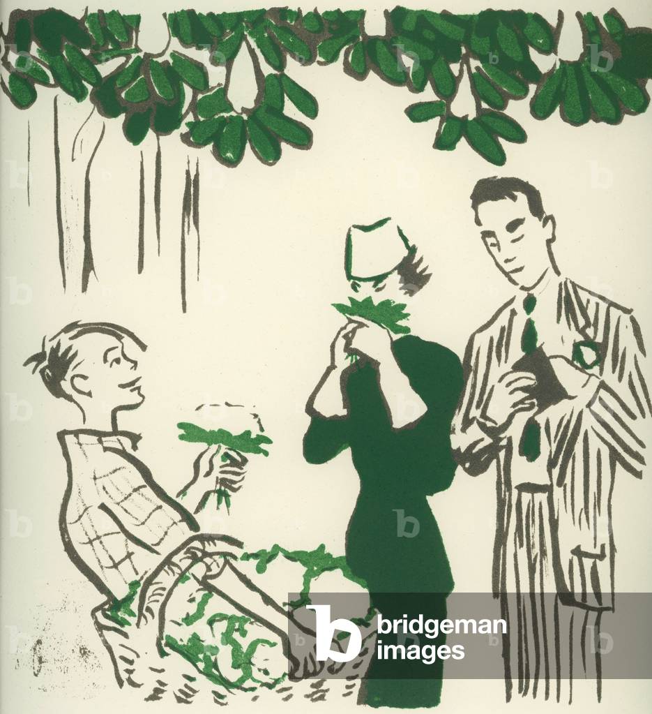 Bouquets of violets Lithograph by Maurice van Mopies 1904 1957 from the book Paris Parisian in 1955