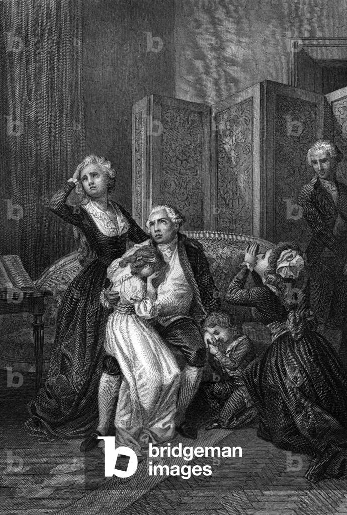 Separation of king Louis XVI and his family in 1793 (engraving)