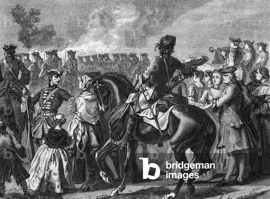 Civil and military costumes, 19th century (engraving)