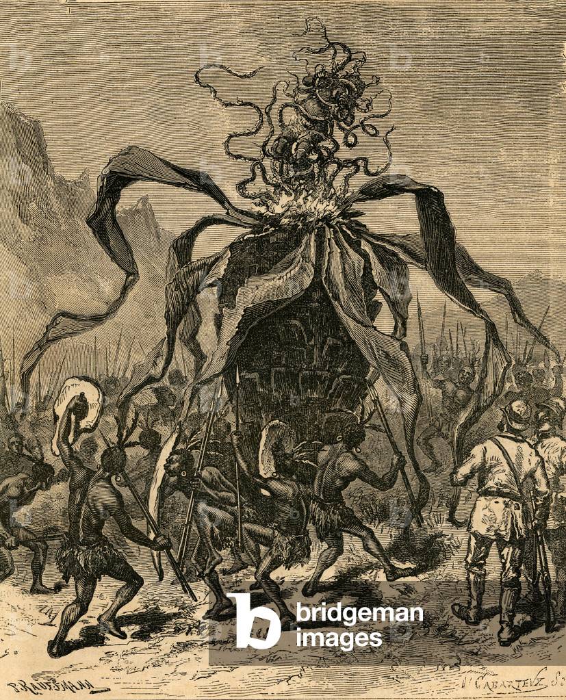 The anthropophagous tree in Madagascar, 1878 (engraving)