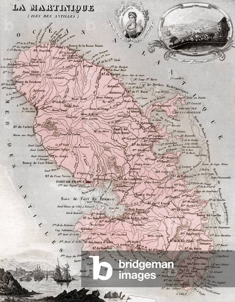 Map of Martinique (overseas), 19th century (engraving)