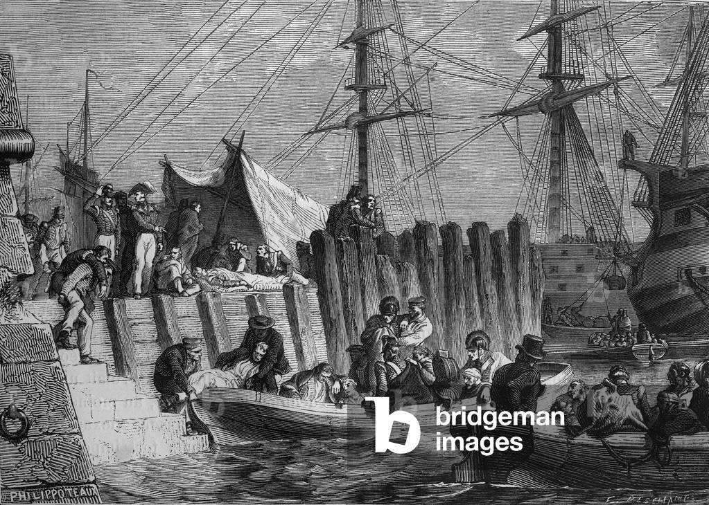 Evacuation of Vlissingen, 19th century (engraving)