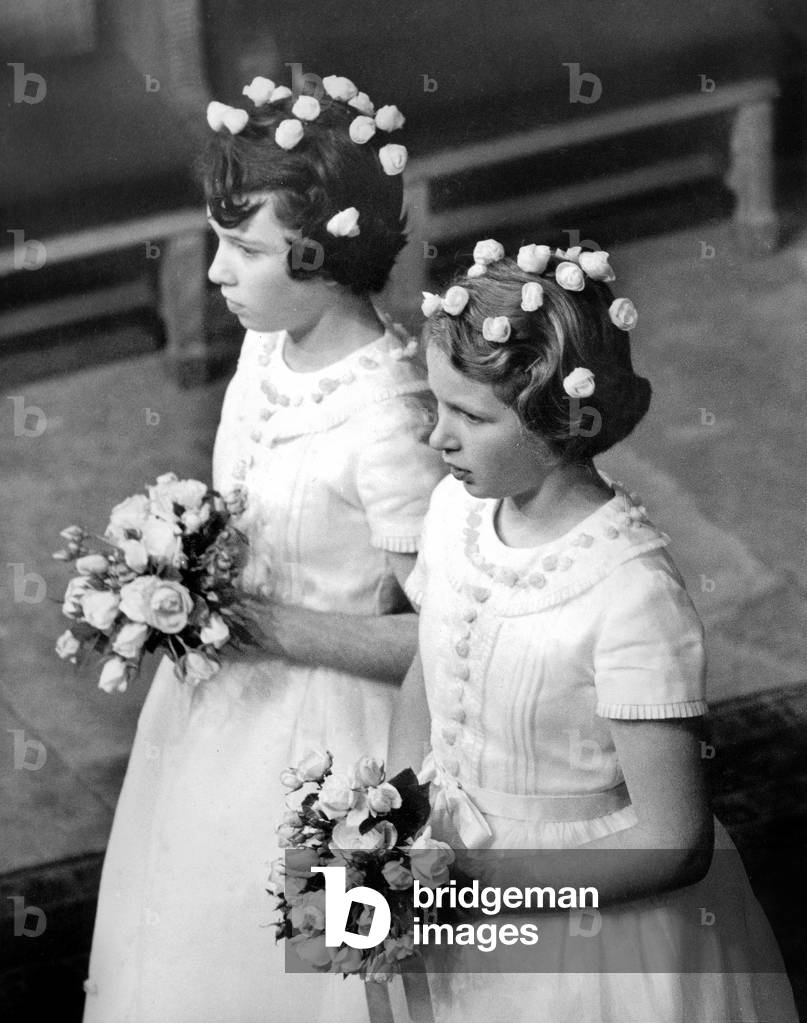 Sandra Butter 12 (l) and princess Anne of England (10) are bridesmaids at the wedding of duke of Kent and Katharine Worsley june 08, 1961