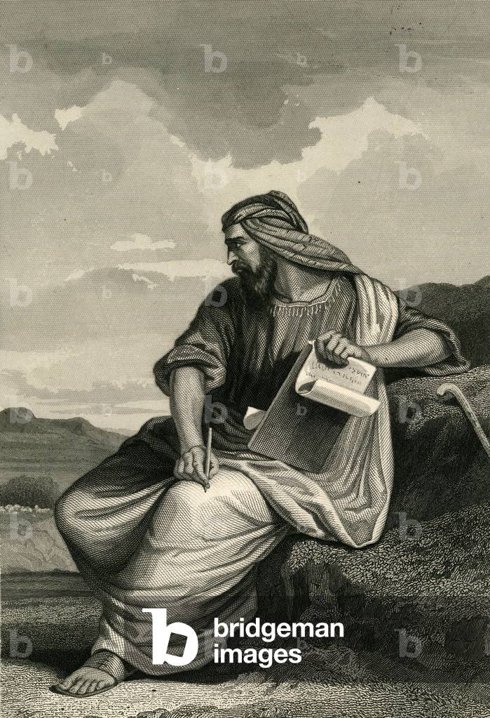 Moses in the Desert First Prophet of Judaism Engraving by Roze from the book Poetic Table of the Christian Fetes of Walsh circa 1850