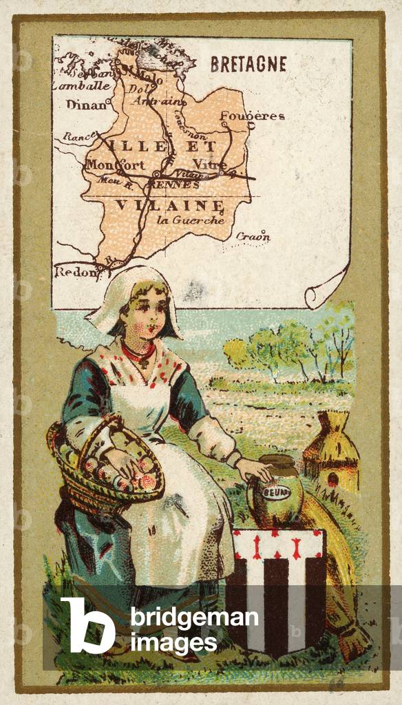 Map of the French department of Ille and Vilaine Popular Imagery around 1910