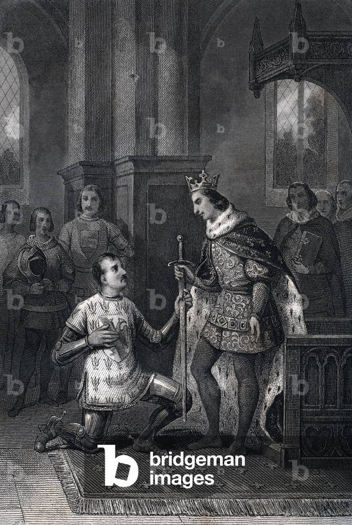 Charles V arming Duguesclin in 1370 (engraving)