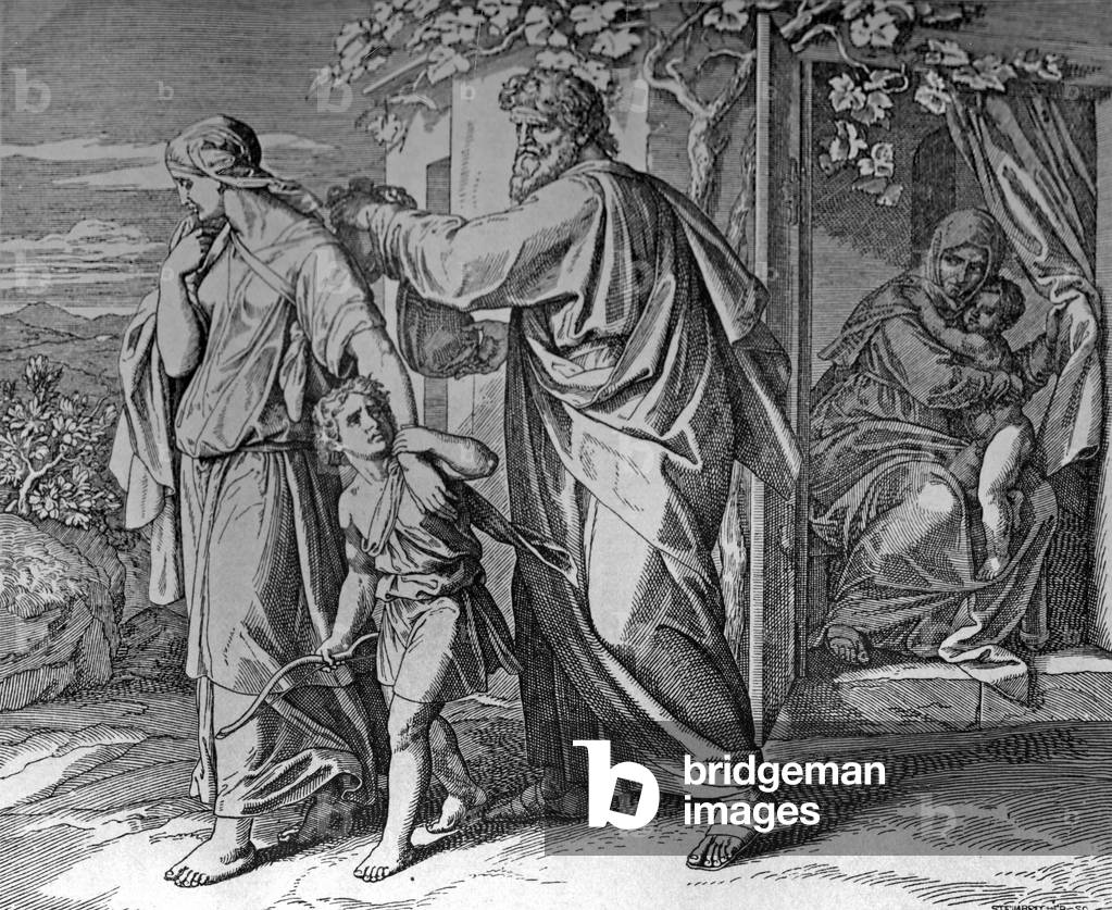 Expulsion of Ismael and his mother, 19th century (engraving)