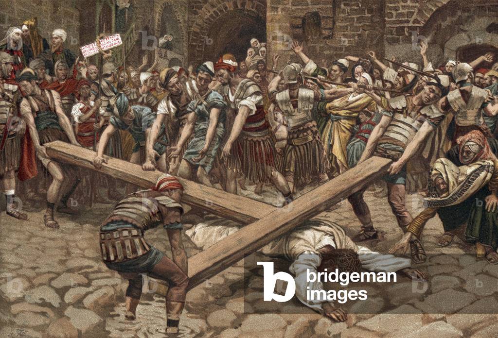 The Passion of Christ : Simon of Cyrene helping Jesus to carry the cross, 1896-97 (print)