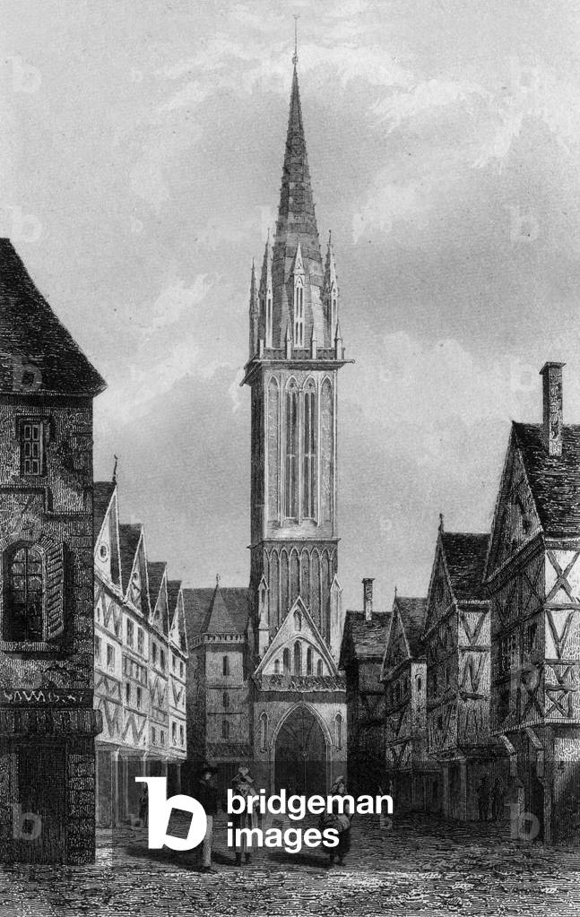 The tower of Saint Pierre in Caen, 19th century (engraving)