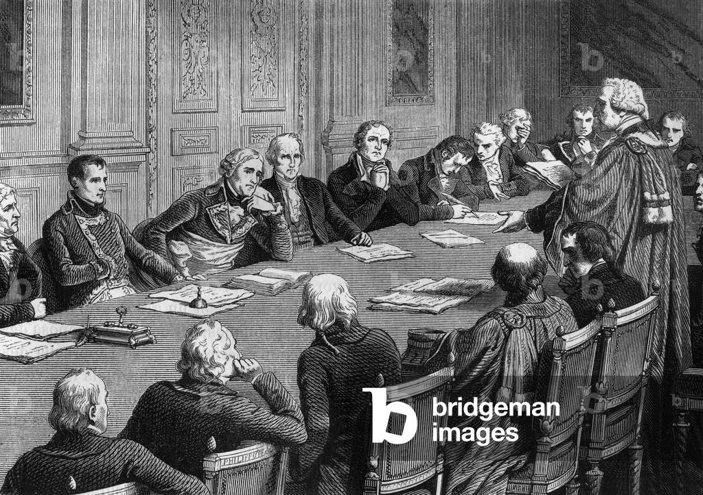 Discussion of the civil code, 19th century (engraving)