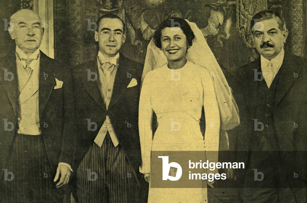 Marriage of Josee Laval and Count Rene de Chambrun Right Pierre Laval Photograph in one of the magazine Le Monde Illustré of August 24, 1935