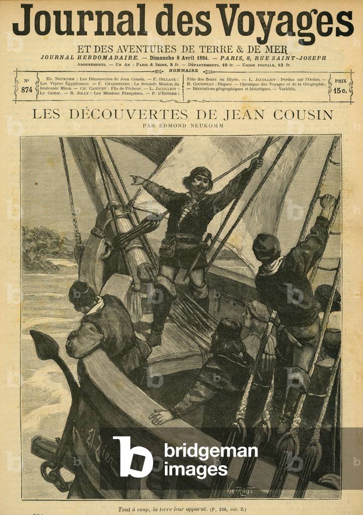 Jean Cousin Navigator and cartographhe dieppois of the mid-sixteenth century Would be the true discoverer of America Cover of the journal Journal des Voyages in 1894