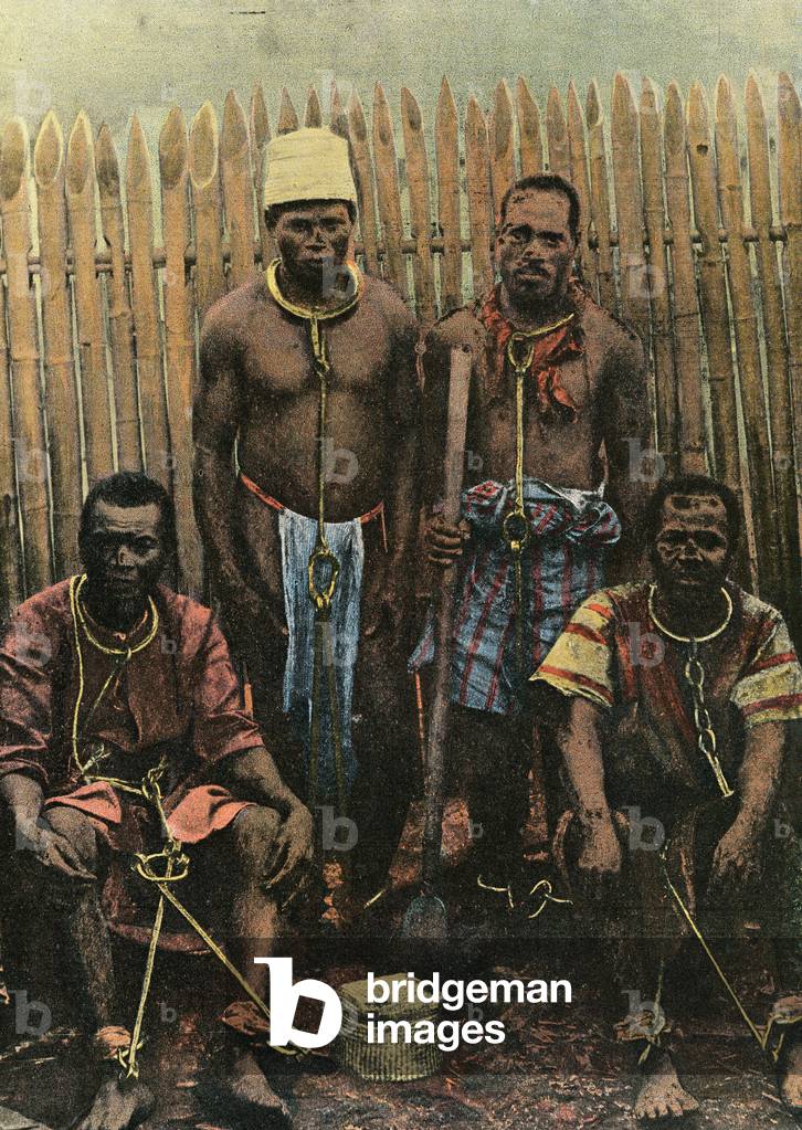 Madagascar Types Fahavalos prisoners with irons Photography around 1895