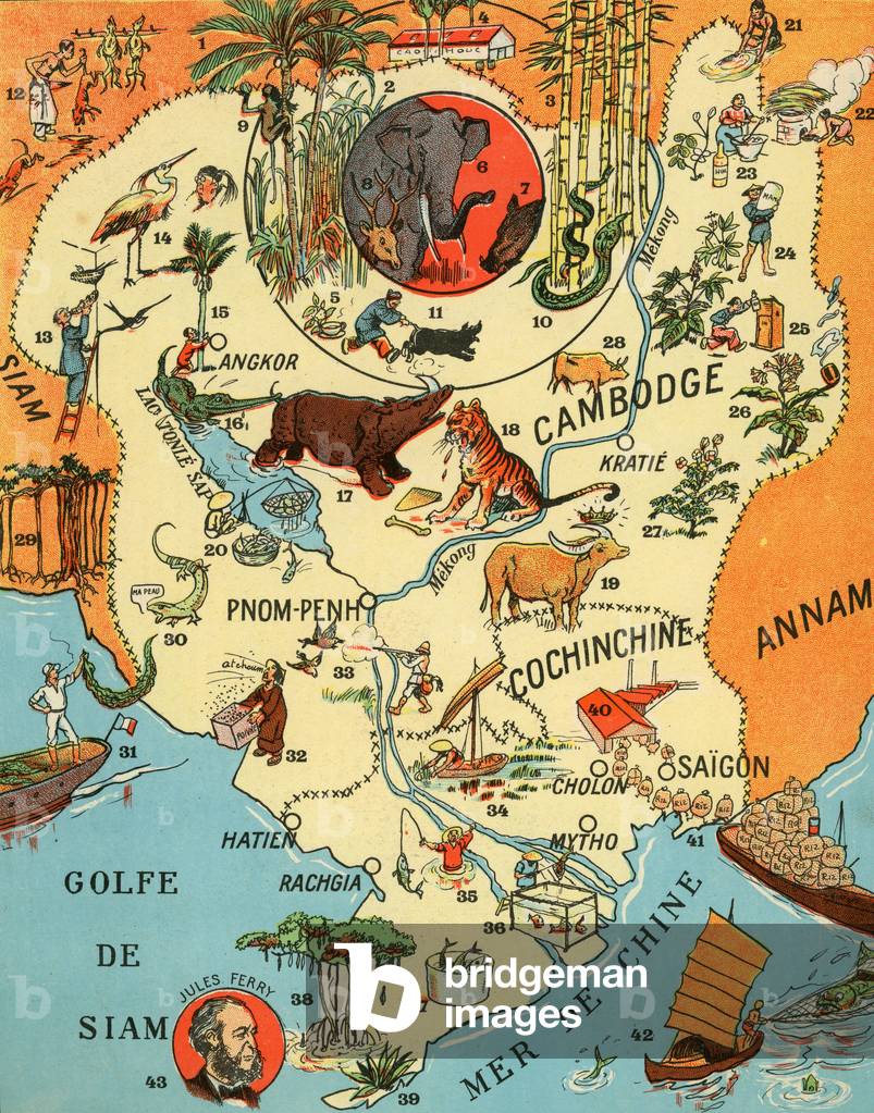 Map of Cochinchine French Indochine from the textbook La France d Outer Mer Illustree editions Blondel La Rougery 1931