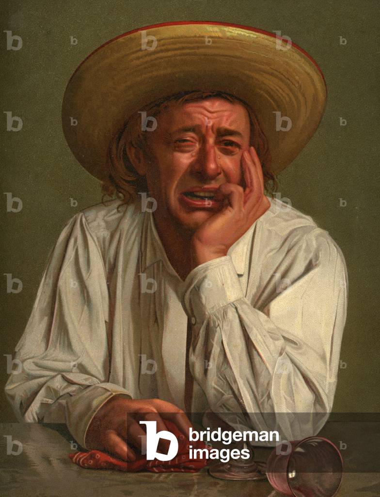 Drinker having broken his glass of wine Lithography around 1910