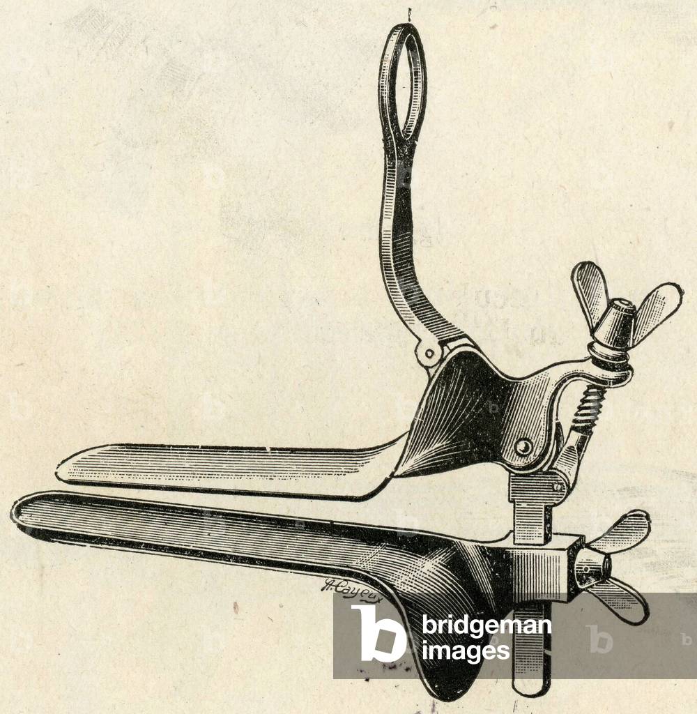 Speculum of Collin a creamillere Engraving from the catalogue of gynecological materials of the society Guyot circa 1910