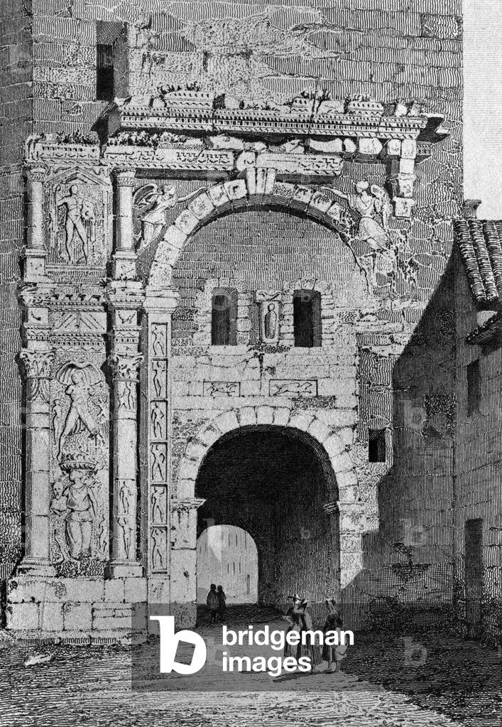 The black door in Besancon, 19th century (engraving)