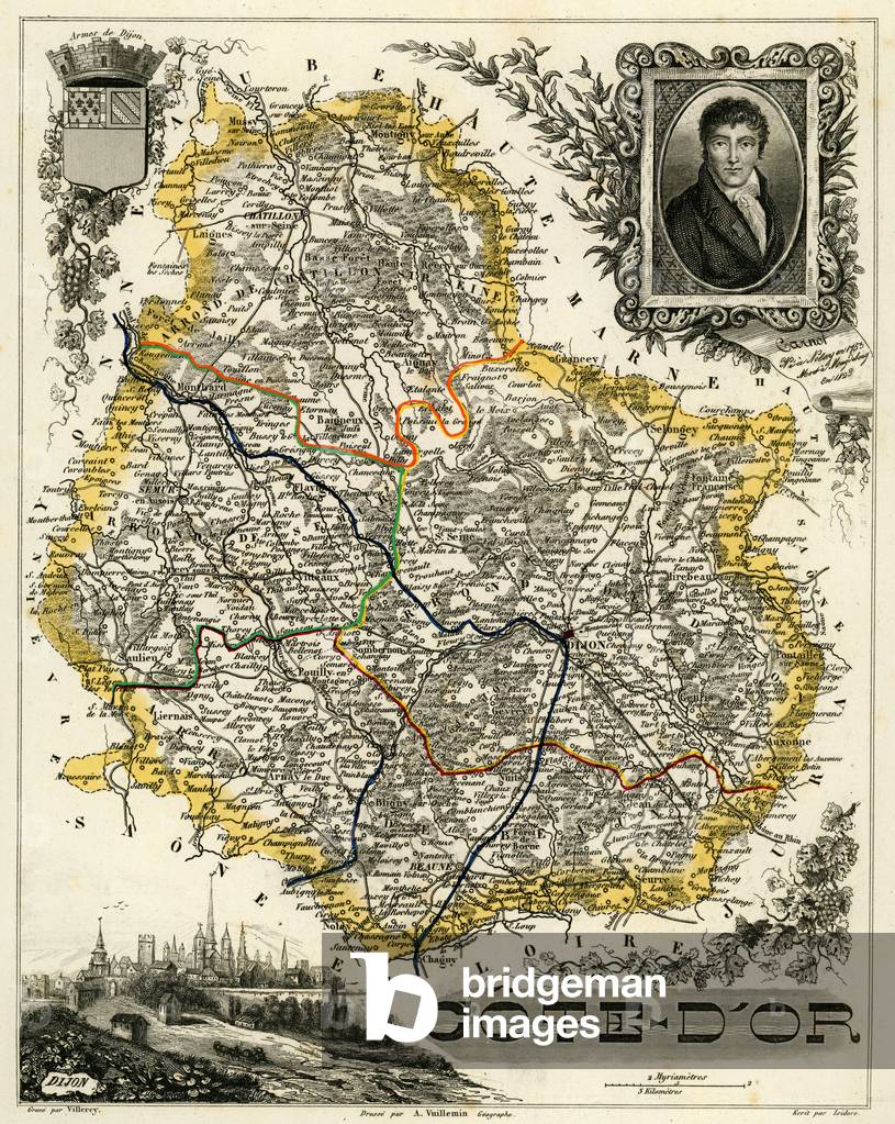 Map of the Côte d Or department, around 1860 (printing)